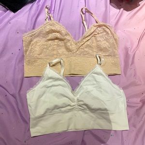 SET OF TWO VICTORIA’S SECRET LACE BRALETTES WHITE AND NUDE SIZE XL